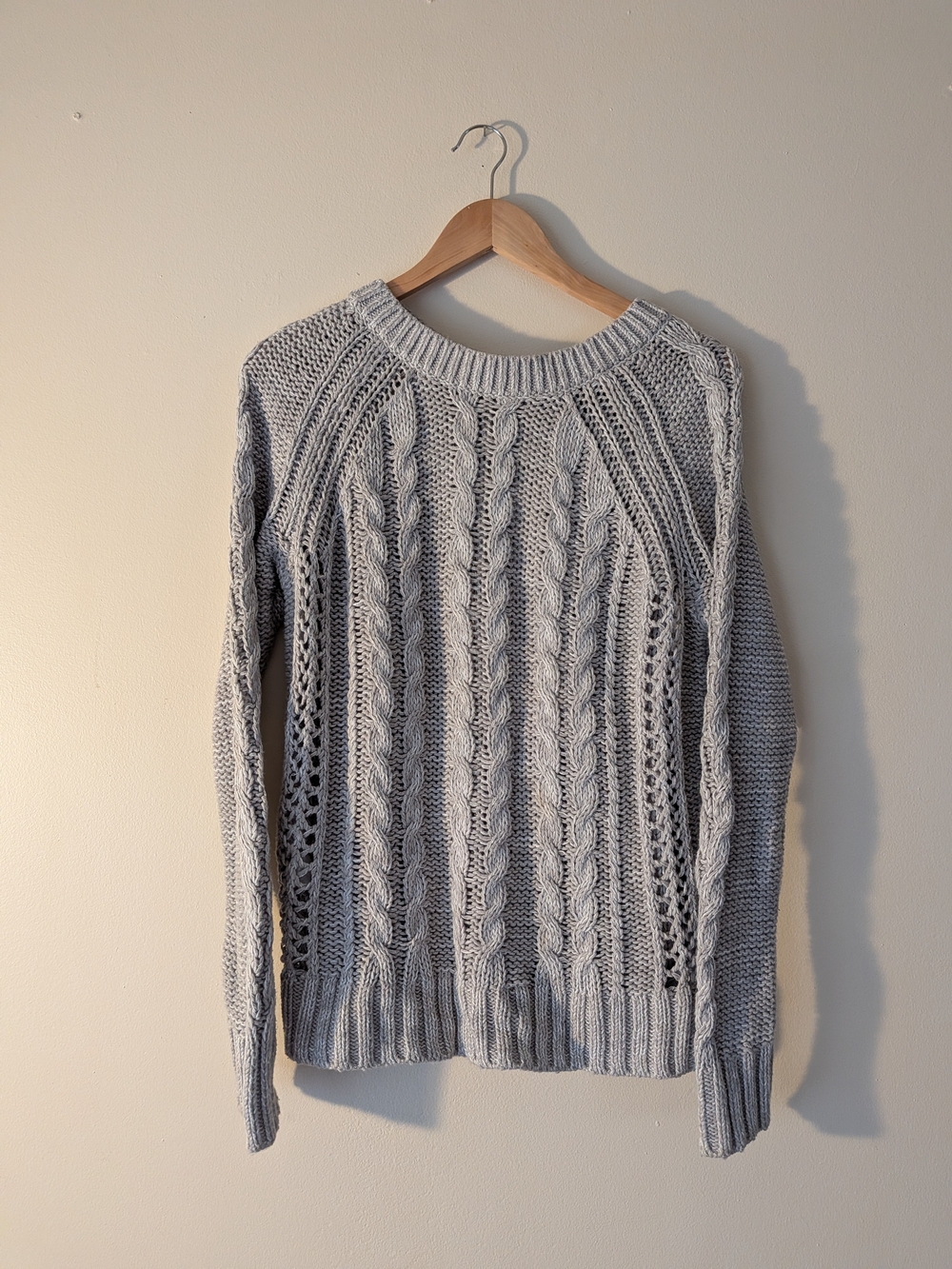 GAP Light Gray Cable Knit Crew Sweater